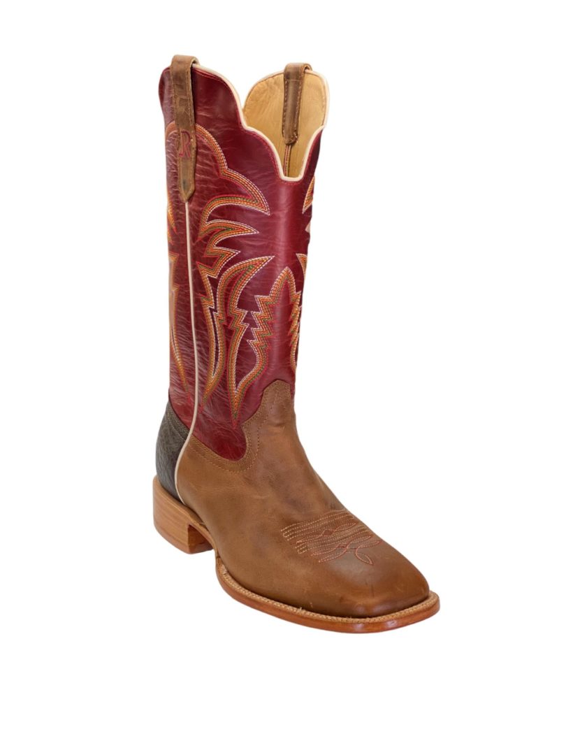 R Watson Sand Roughout 13 Cherry Red Top Leather Sole Mens Cowboy Boot